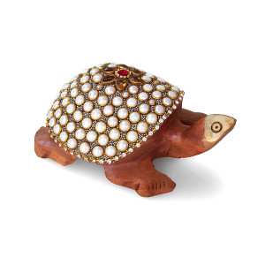 Karnataka Handcrafted Wooden Tortoise with Decorative Stones